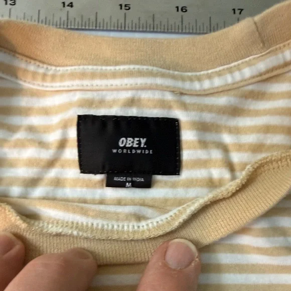 Obey, Striped Short-Sleeve Crew Neck T-Shirt - Cream/White - Picture 3 of 8